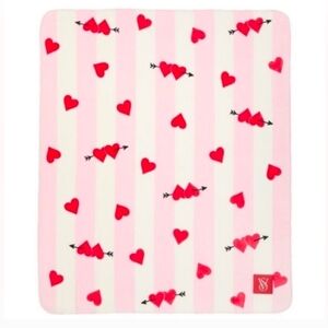 Victoria's Secret Cozy Plush Fleece Blanket Throw Cupid Hearts Print NEW NWT